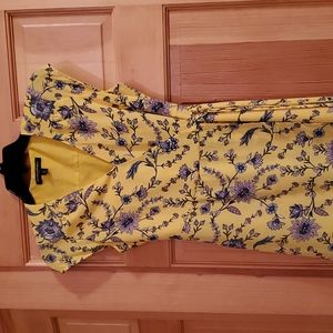 Banana Republic Factory Wrap Midi Dress, Size 0 Petite, Yellow and Blue
